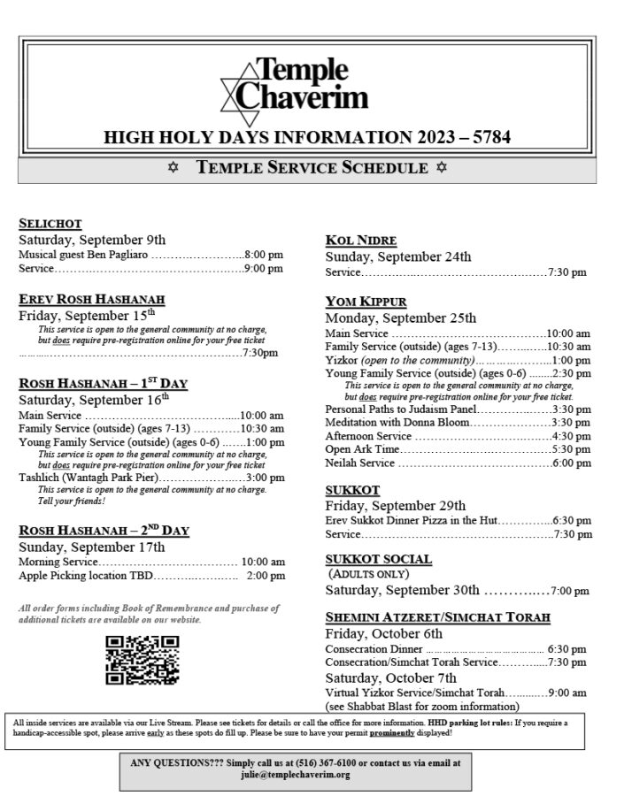 Schedule Temple Chaverim
